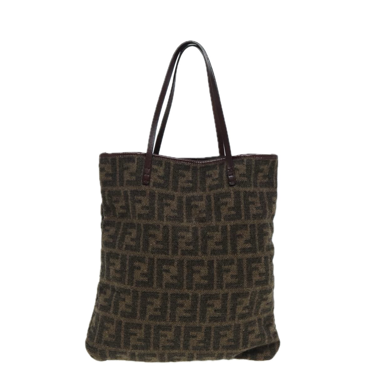 Luxury Fendi Zucca Canvas Tote Bag Wool Brown Black Silveryk14162