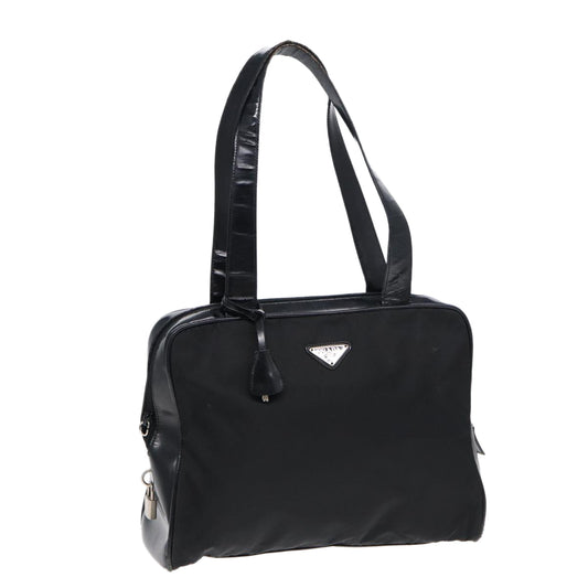 Luxury Prada Tote Bag Nylon Leather Black Silver  yk14201