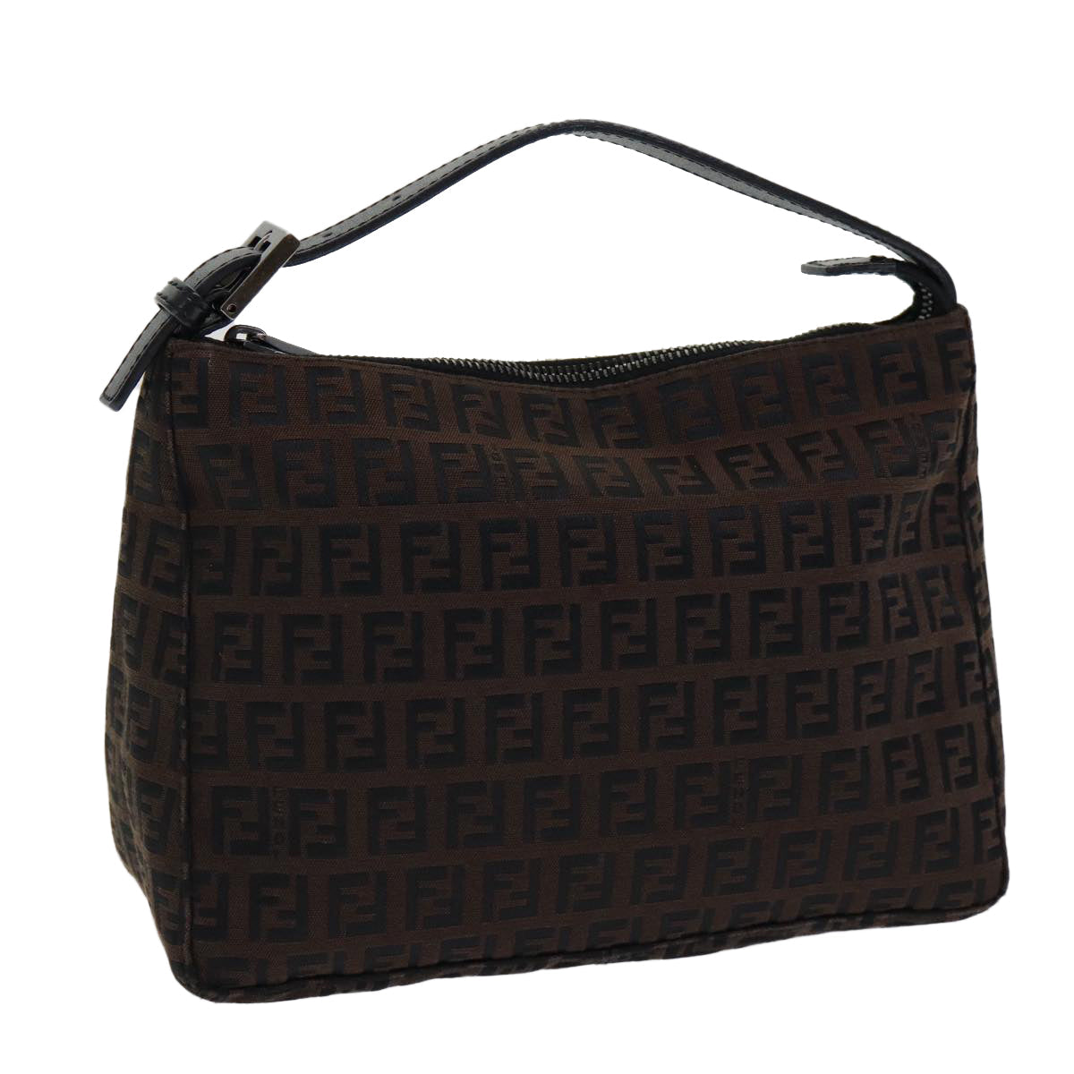 Luxury Fendi Zucchino Canvas Hand Bag Brown Black Silveryk14209