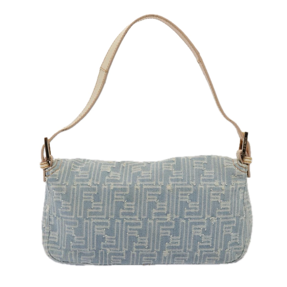 Luxury Fendi Zucca Canvas Mamma Baguette Shoulder Bag Denim Blue Goldyk14276A