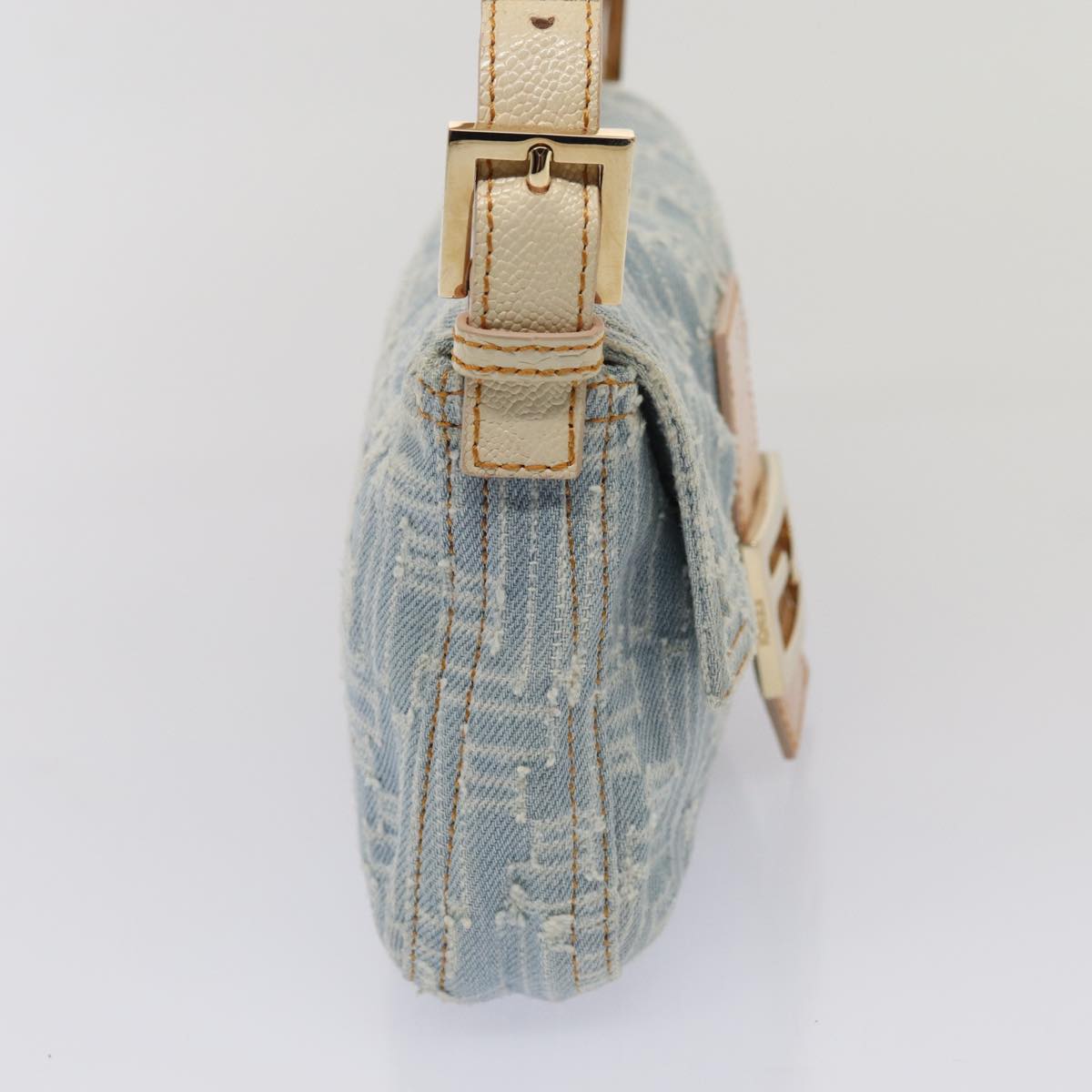 Luxury Fendi Zucca Canvas Mamma Baguette Shoulder Bag Denim Blue Goldyk14276A
