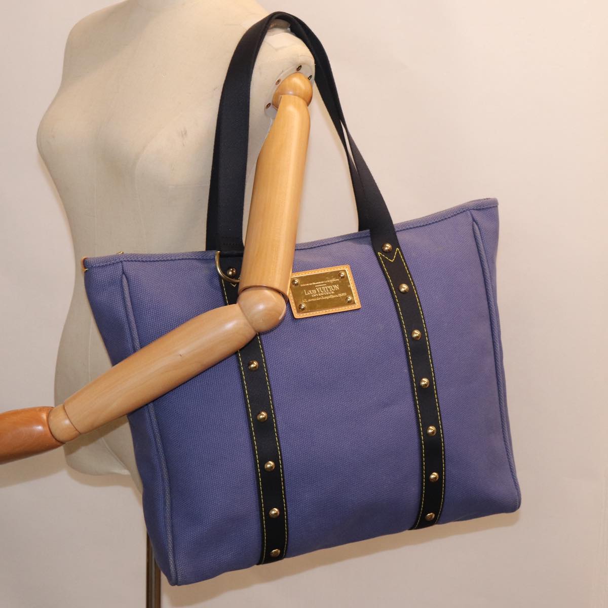 LOUIS VUITTON Antigua Cabas GM Tote Bag Navy Black M40084 LV yk14375