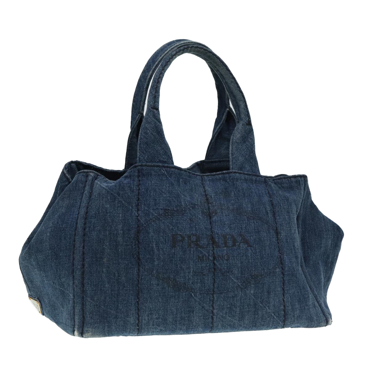 Luxury Prada Canapa MM Hand Bag Denim Blue Gold  yk14385