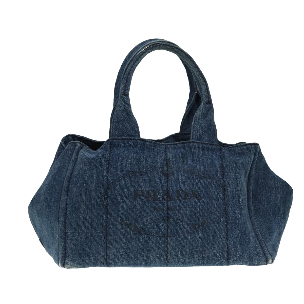 Luxury Prada Canapa MM Hand Bag Denim Blue Gold  yk14385