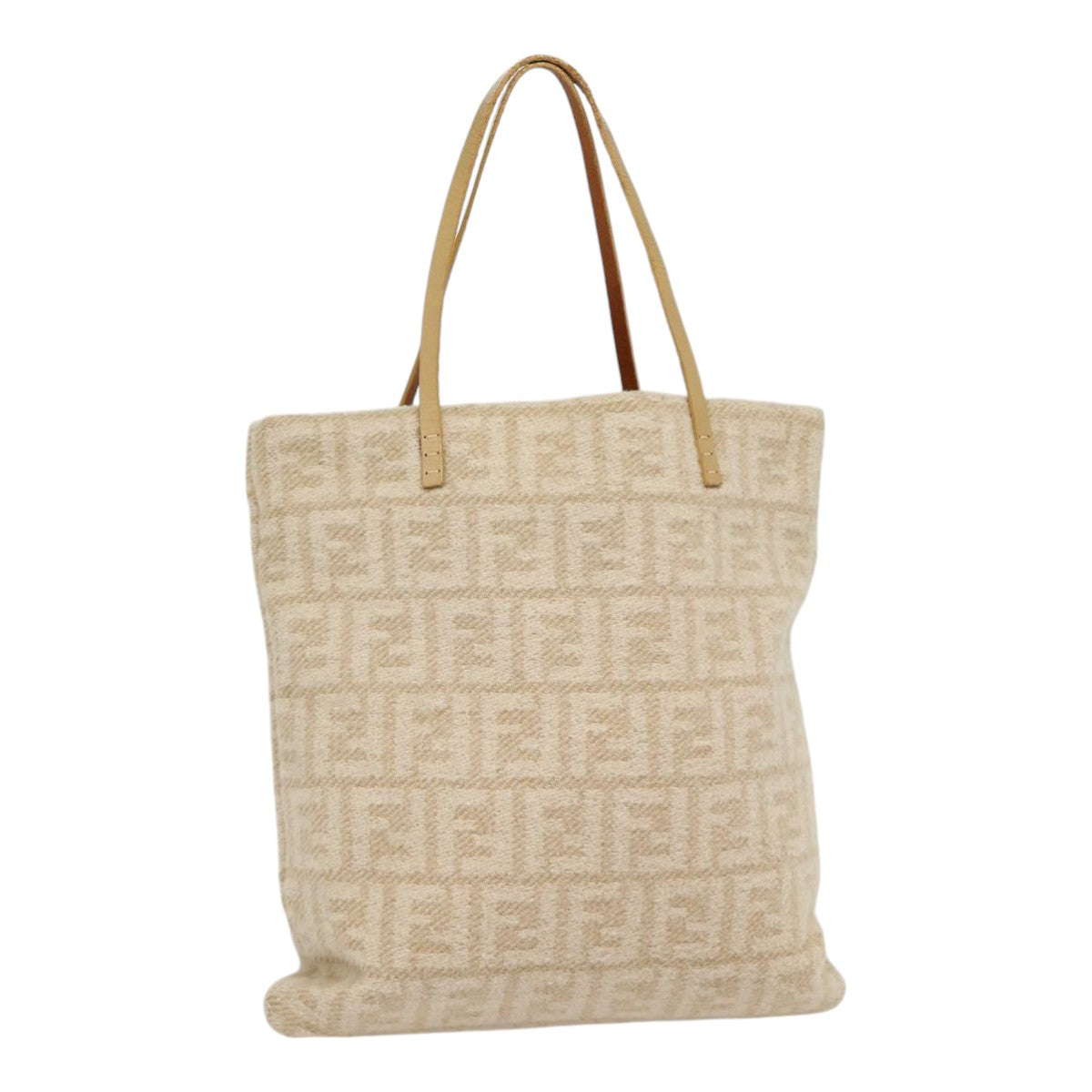 Luxury Fendi Zucca Canvas Tote Bag Wool Beige Silveryk14409