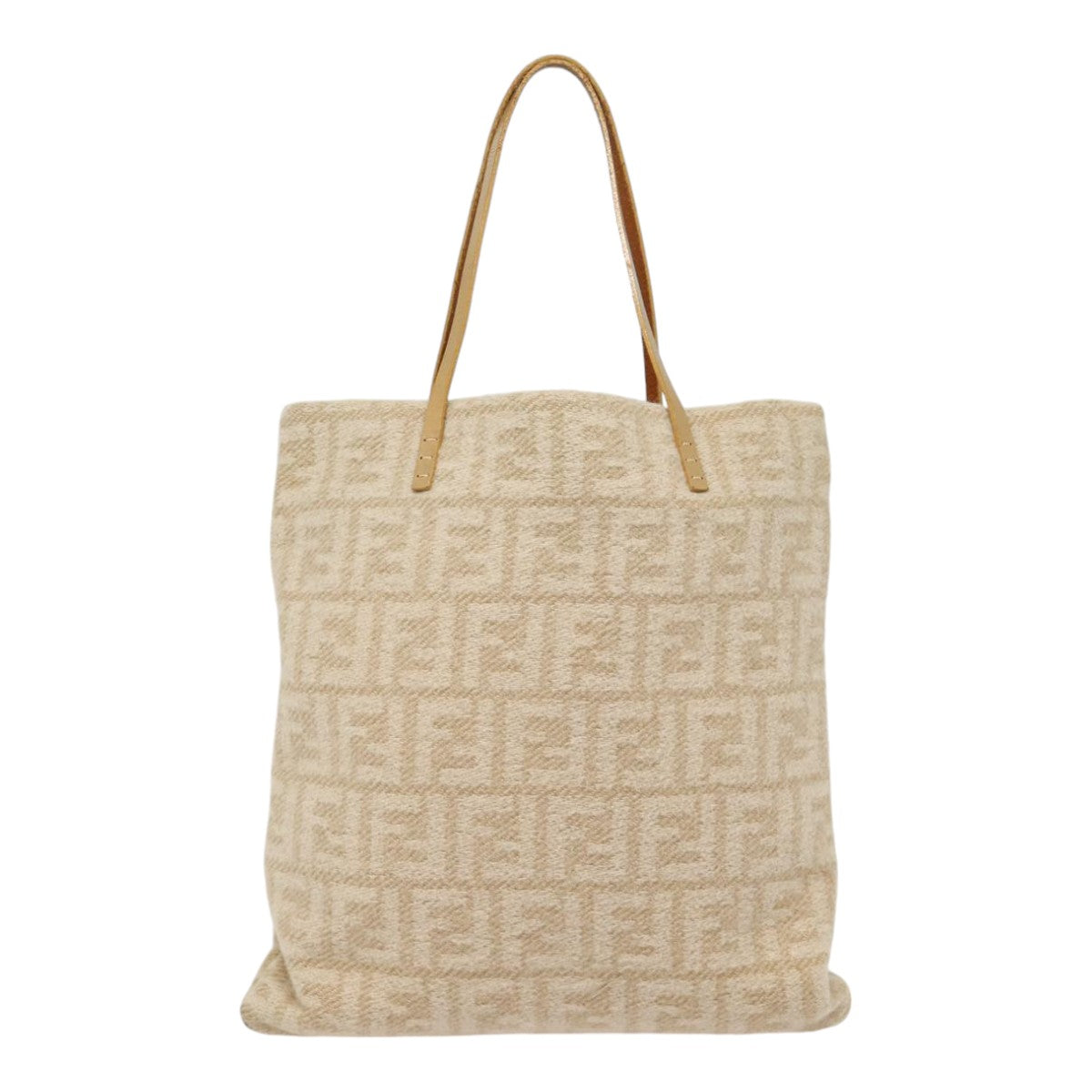 Luxury Fendi Zucca Canvas Tote Bag Wool Beige Silveryk14409