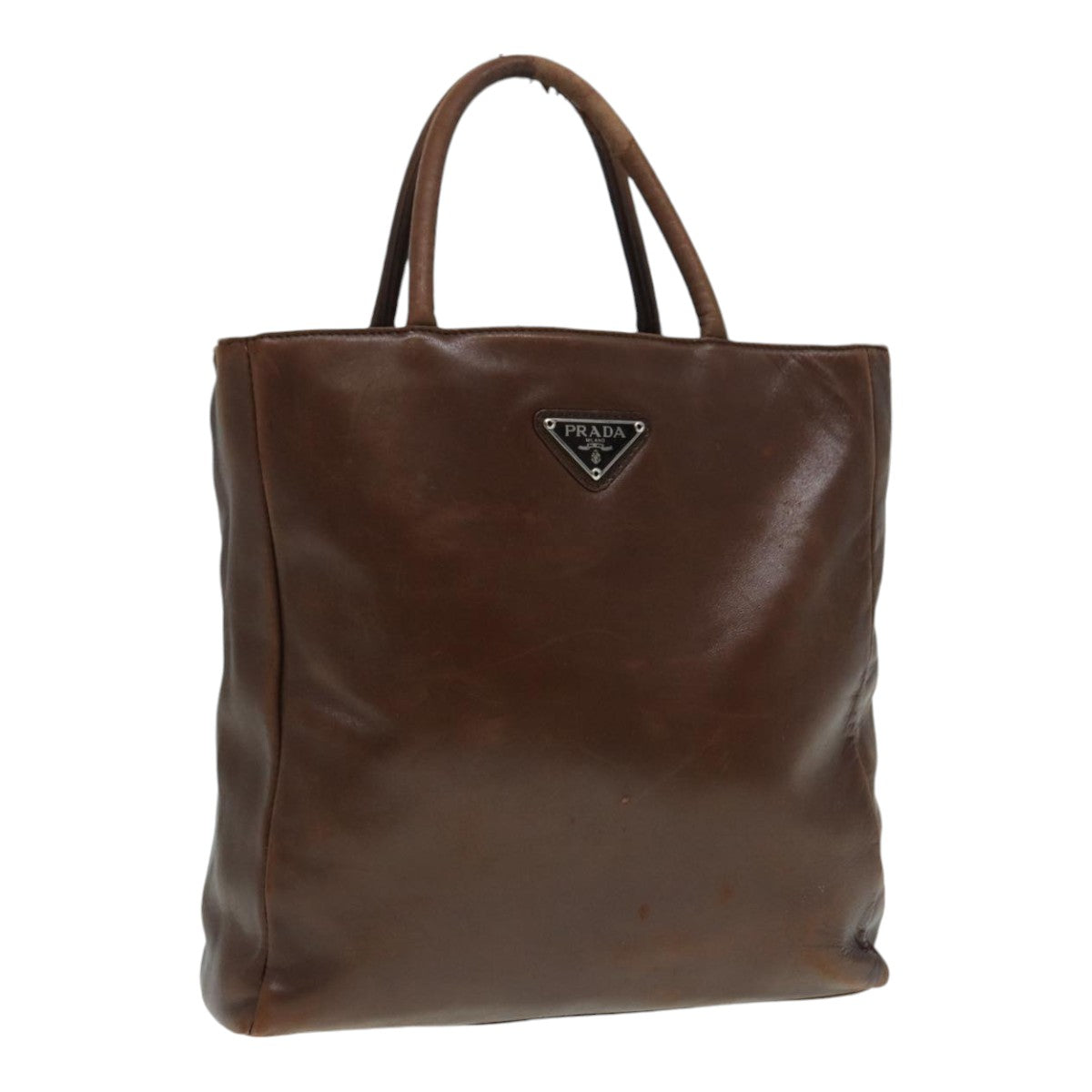 Luxury Prada Hand Bag Leather Brown Silver  yk14450
