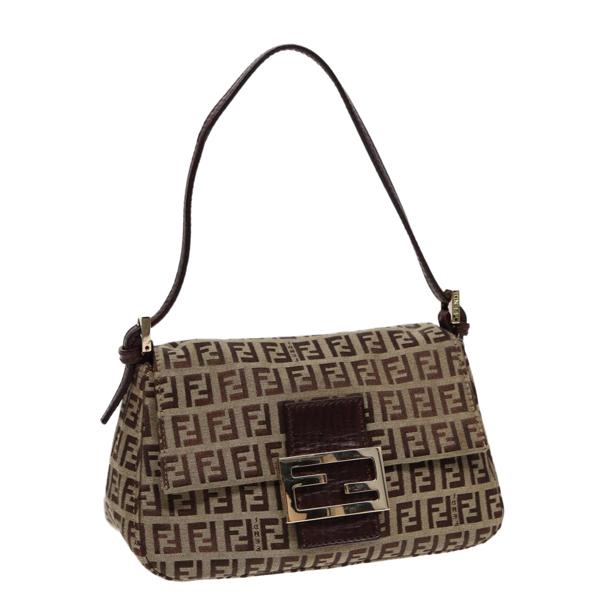 Luxury Fendi Zucchino Canvas Mini Mamma Baguette Hand Bag Beige Goldyk14500A