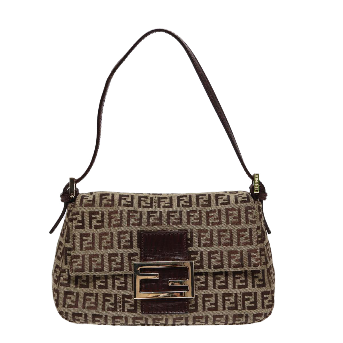 Luxury Fendi Zucchino Canvas Mini Mamma Baguette Hand Bag Beige Goldyk14500A