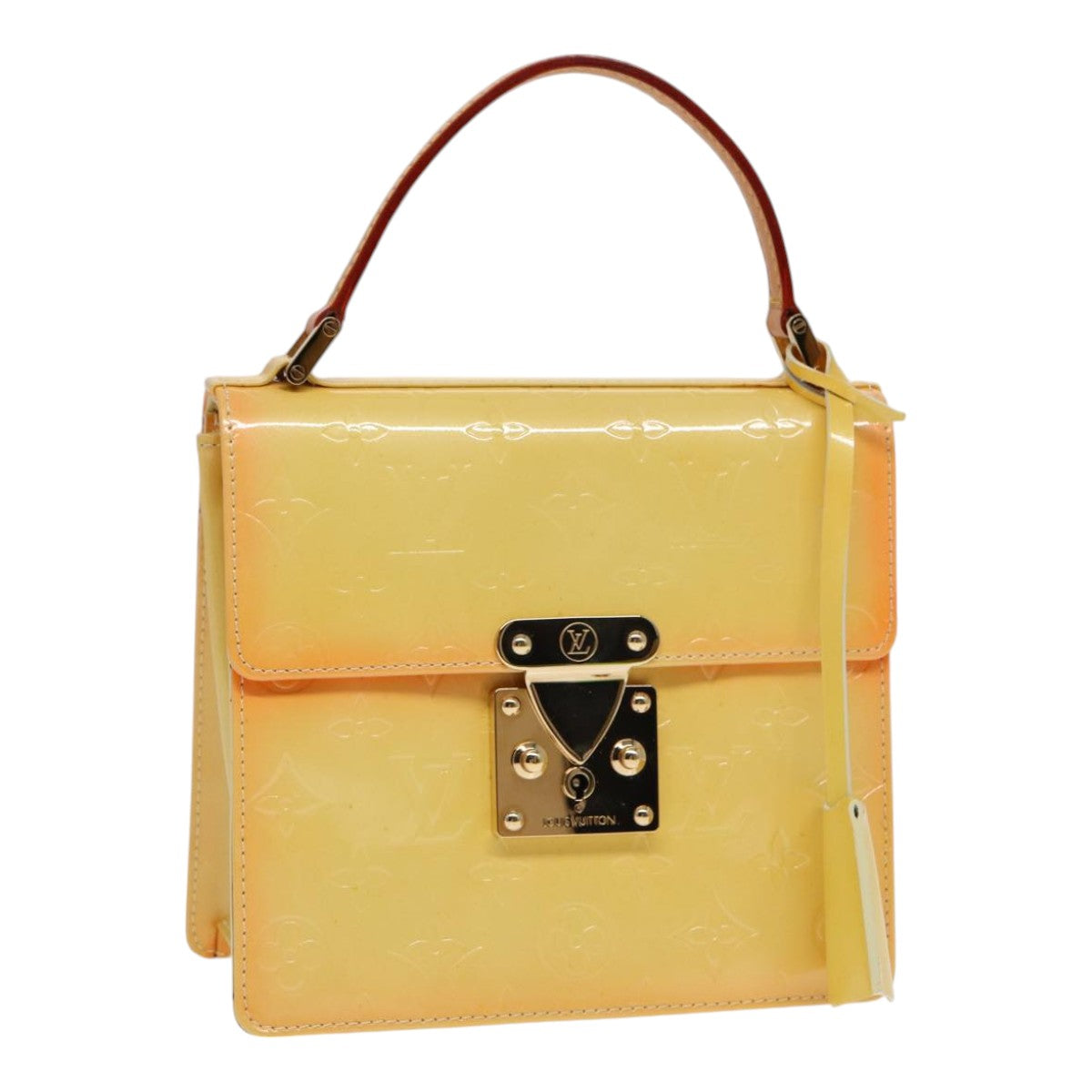 LOUIS VUITTON Monogram Vernis Spring Street Bag Lime Yellow M91068 yk14536