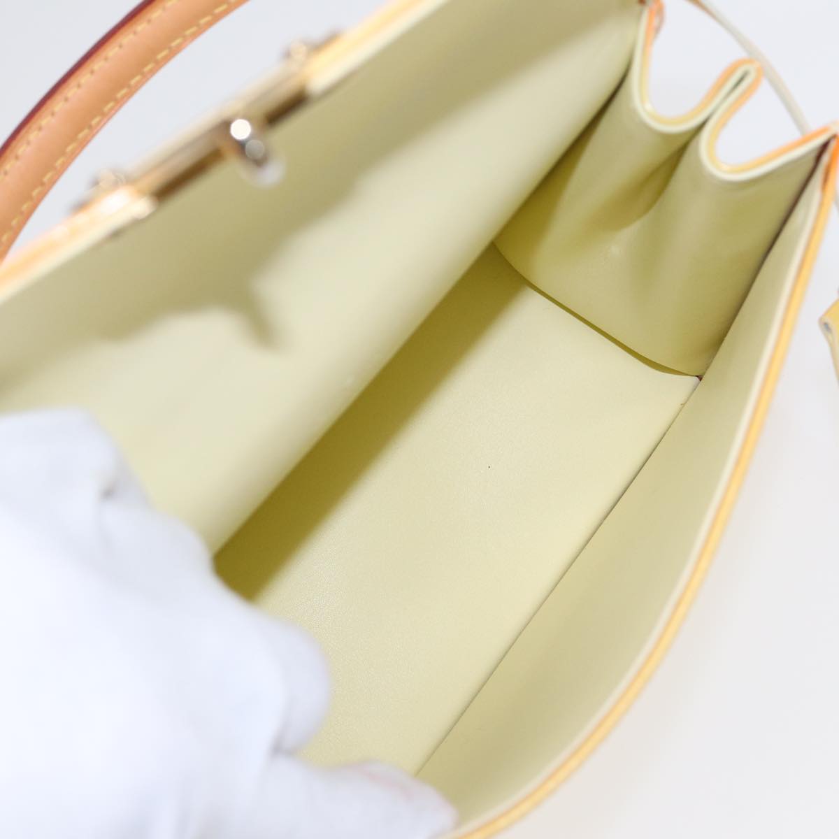 LOUIS VUITTON Monogram Vernis Spring Street Bag Lime Yellow M91068 yk14536