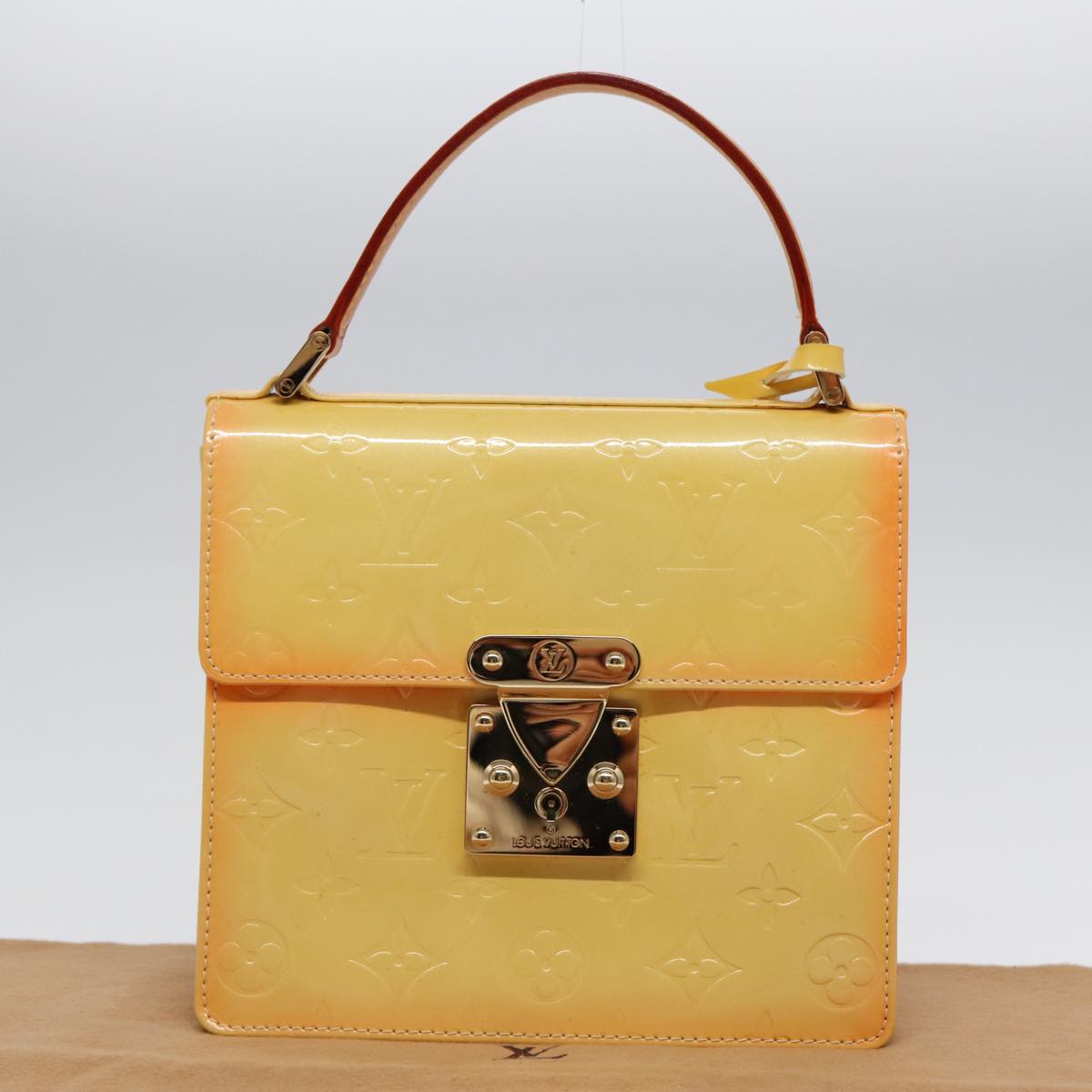 LOUIS VUITTON Monogram Vernis Spring Street Bag Lime Yellow M91068 yk14536