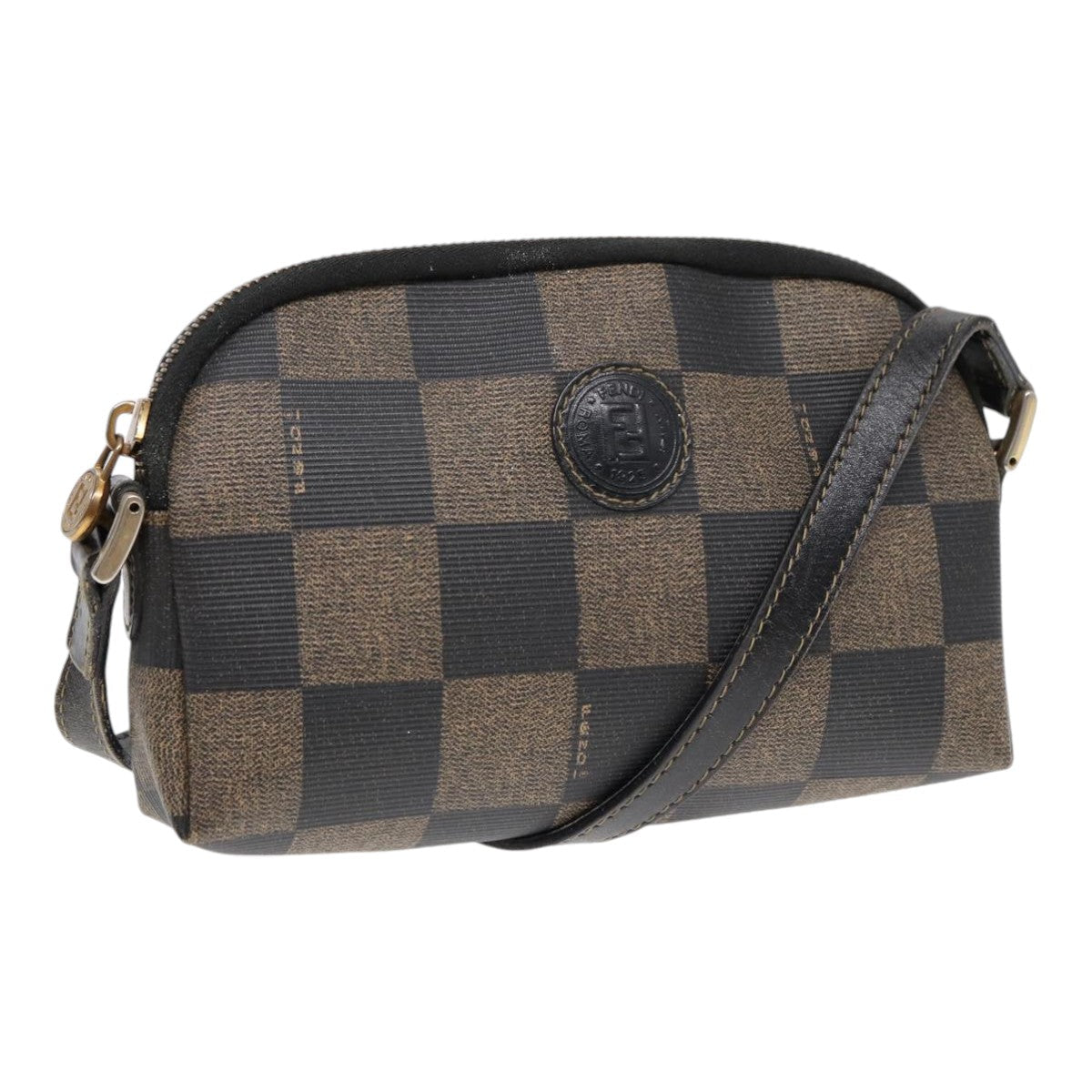 Luxury Fendi Pecan Canvas Shoulder Bag Brown Black goldyk14567