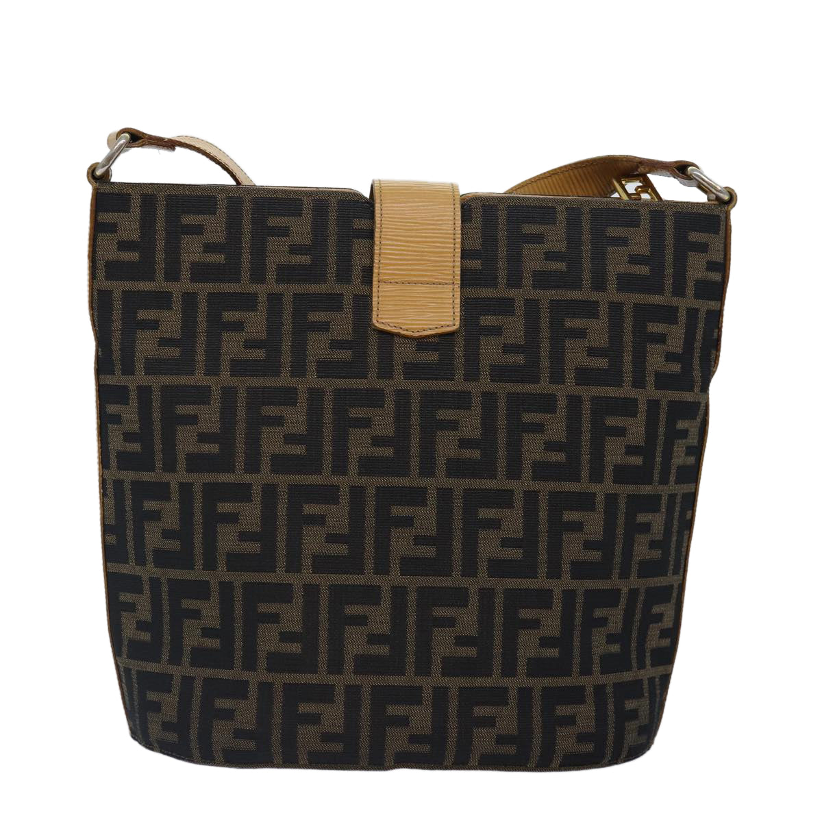 Luxury Fendi Zucca Canvas Shoulder Bag Gold Black Brownyk14581