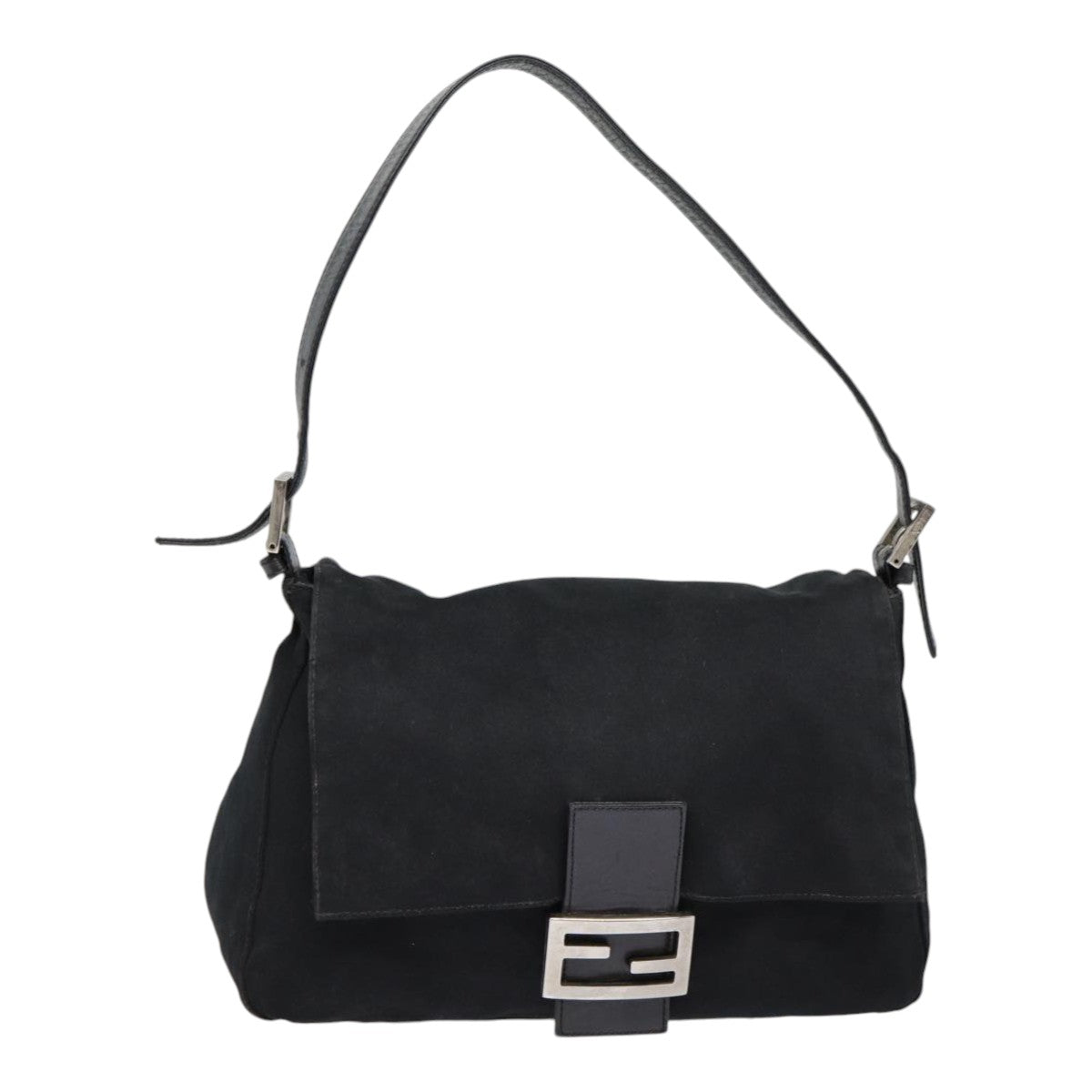 Luxury Fendi Mamma Baguette Shoulder Bag Nylon Black Silveryk14611