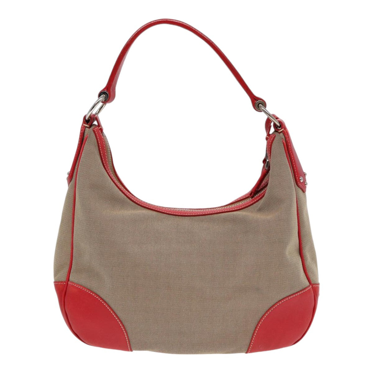 Luxury Prada Shoulder Bag Canvas Leather Red Silver beige  yk14646