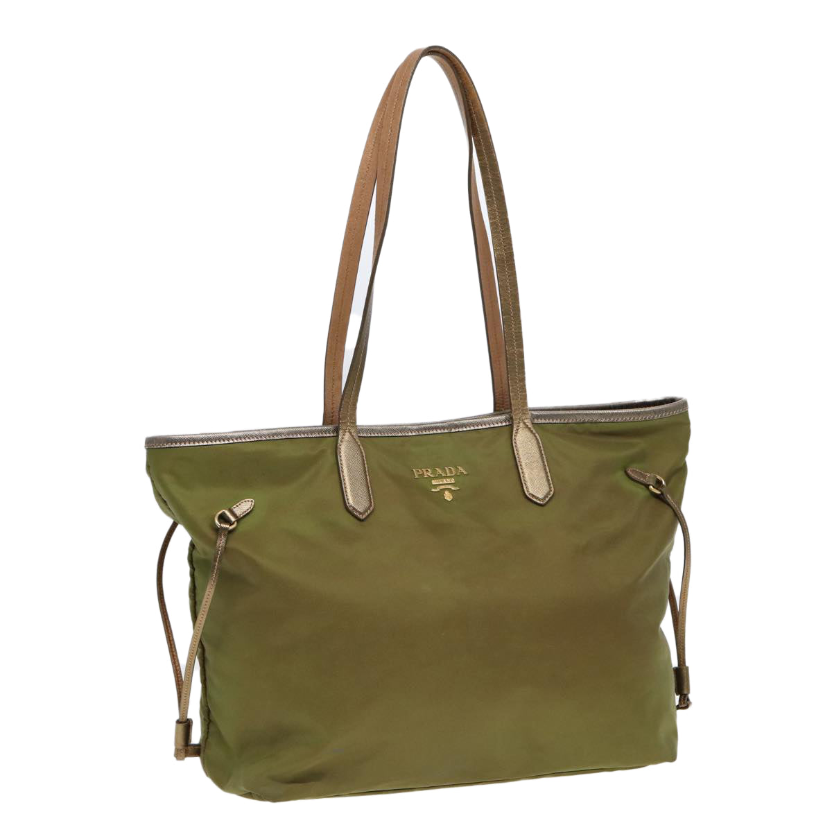 Luxury Prada Tote Bag Nylon Green Gold  yk14680