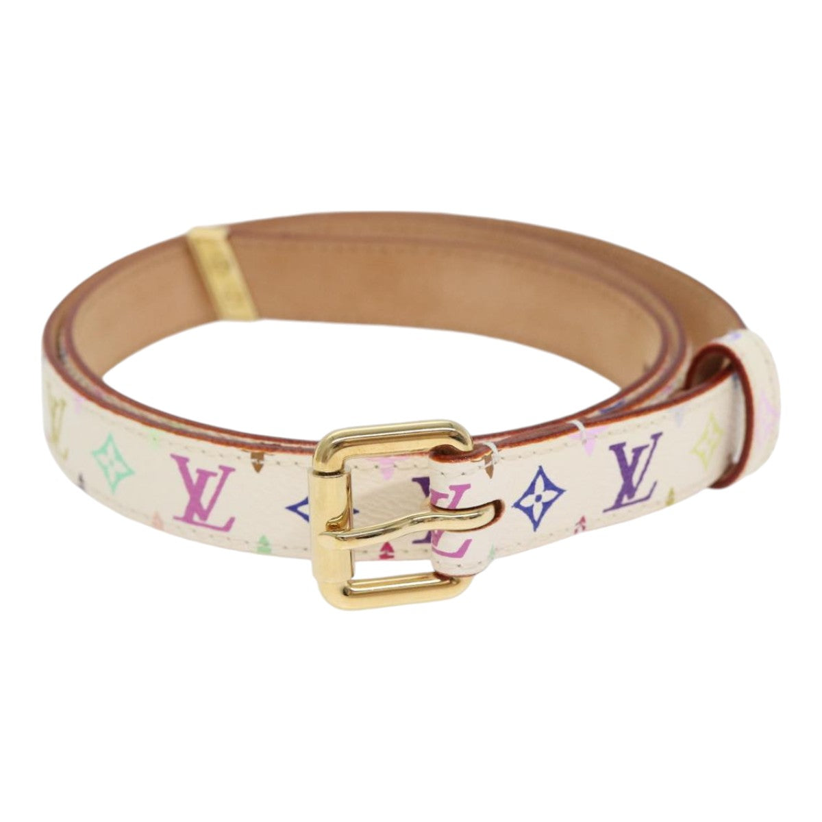 LOUIS VUITTON Monogram Multicolor Ceinture Carre Belt White M9272W yk14842
