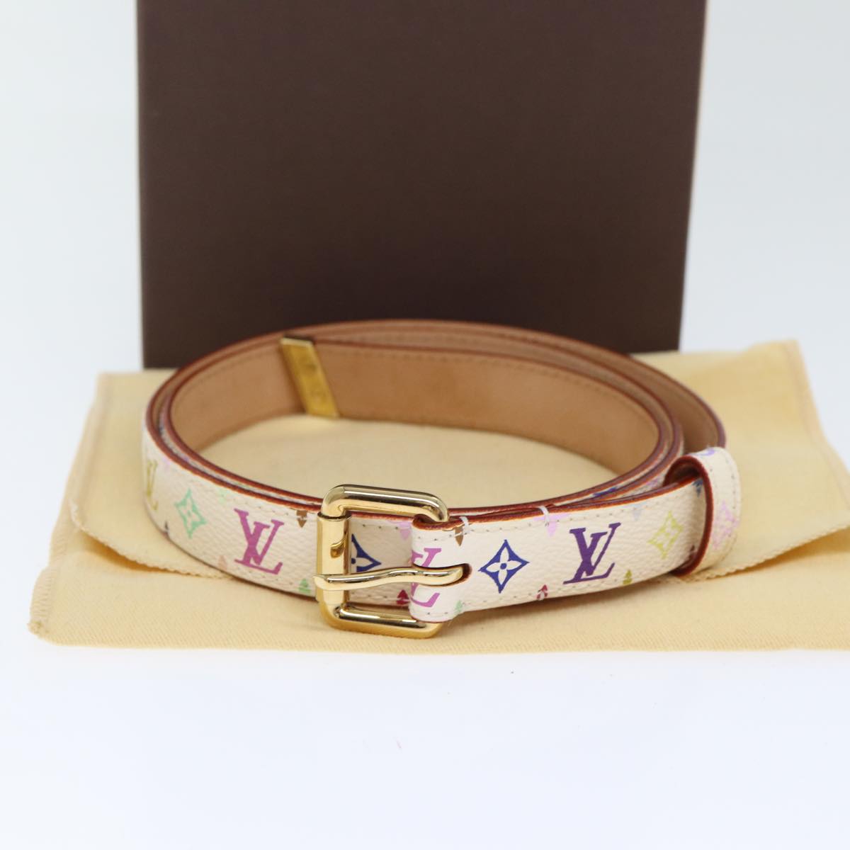 LOUIS VUITTON Monogram Multicolor Ceinture Carre Belt White M9272W yk14842