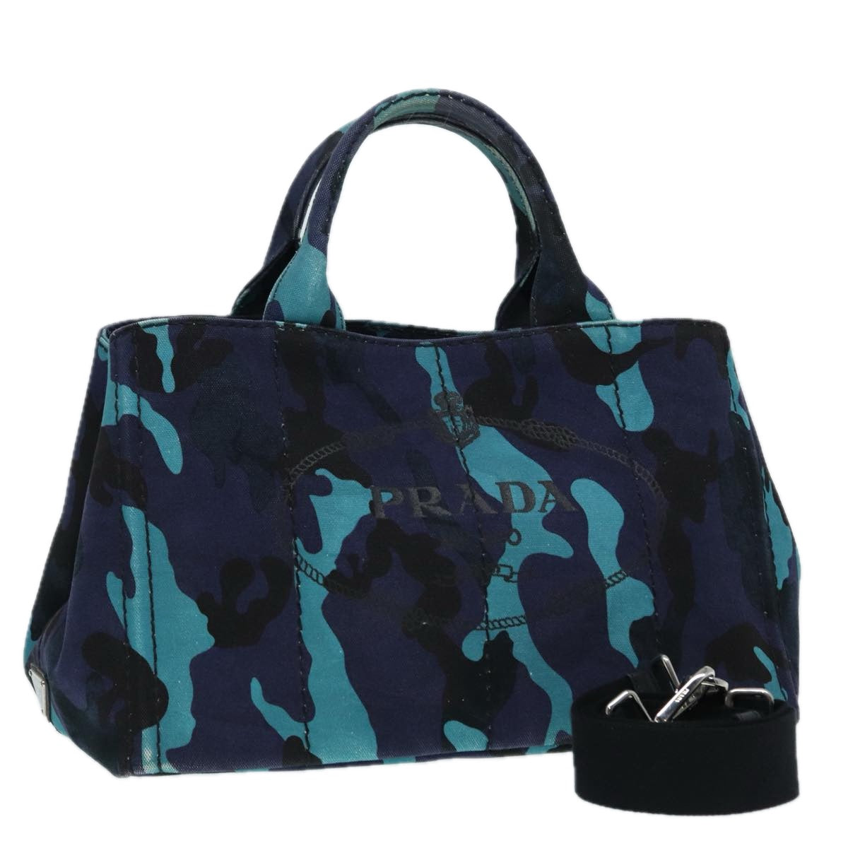 Luxury Prada Camouflage Canapa MM Hand Bag Canvas 2way Blue Silver  yk14844