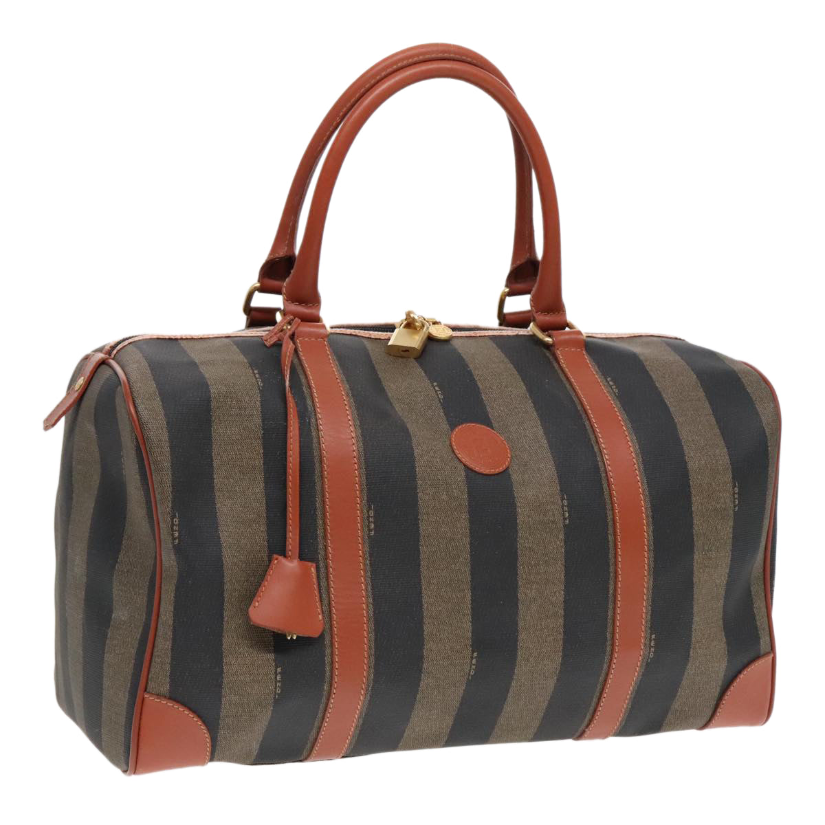 Luxury Fendi Pecan Canvas Boston Bag Brown Black goldyk14862