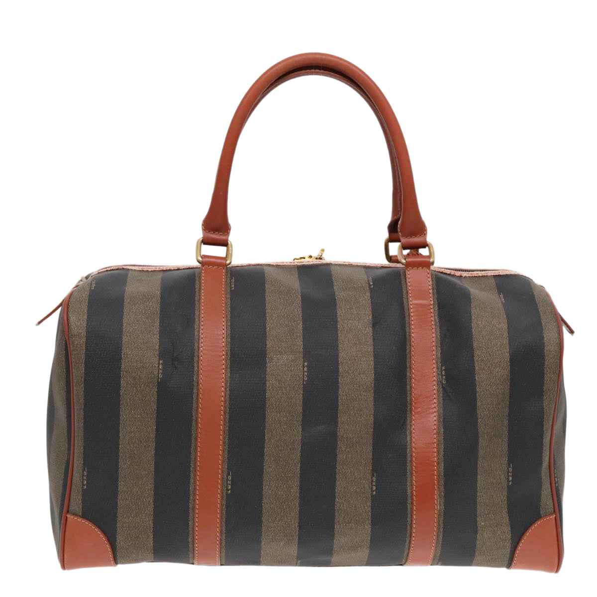 Luxury Fendi Pecan Canvas Boston Bag Brown Black goldyk14862