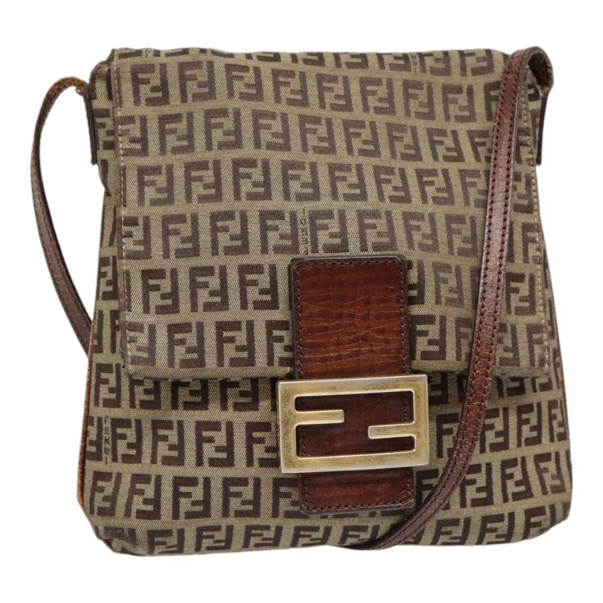 Luxury Fendi Zucchino Canvas Shoulder Bag Gold Beigeyk14894