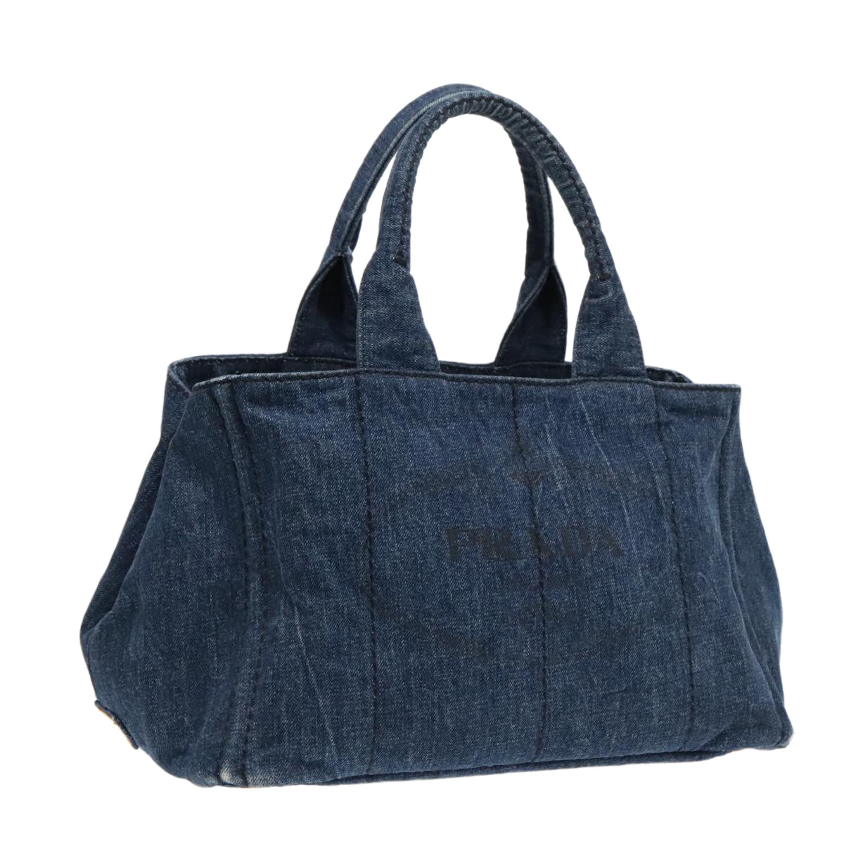 Luxury Prada Canapa MM Hand Bag Denim Blue Gold  yk14905