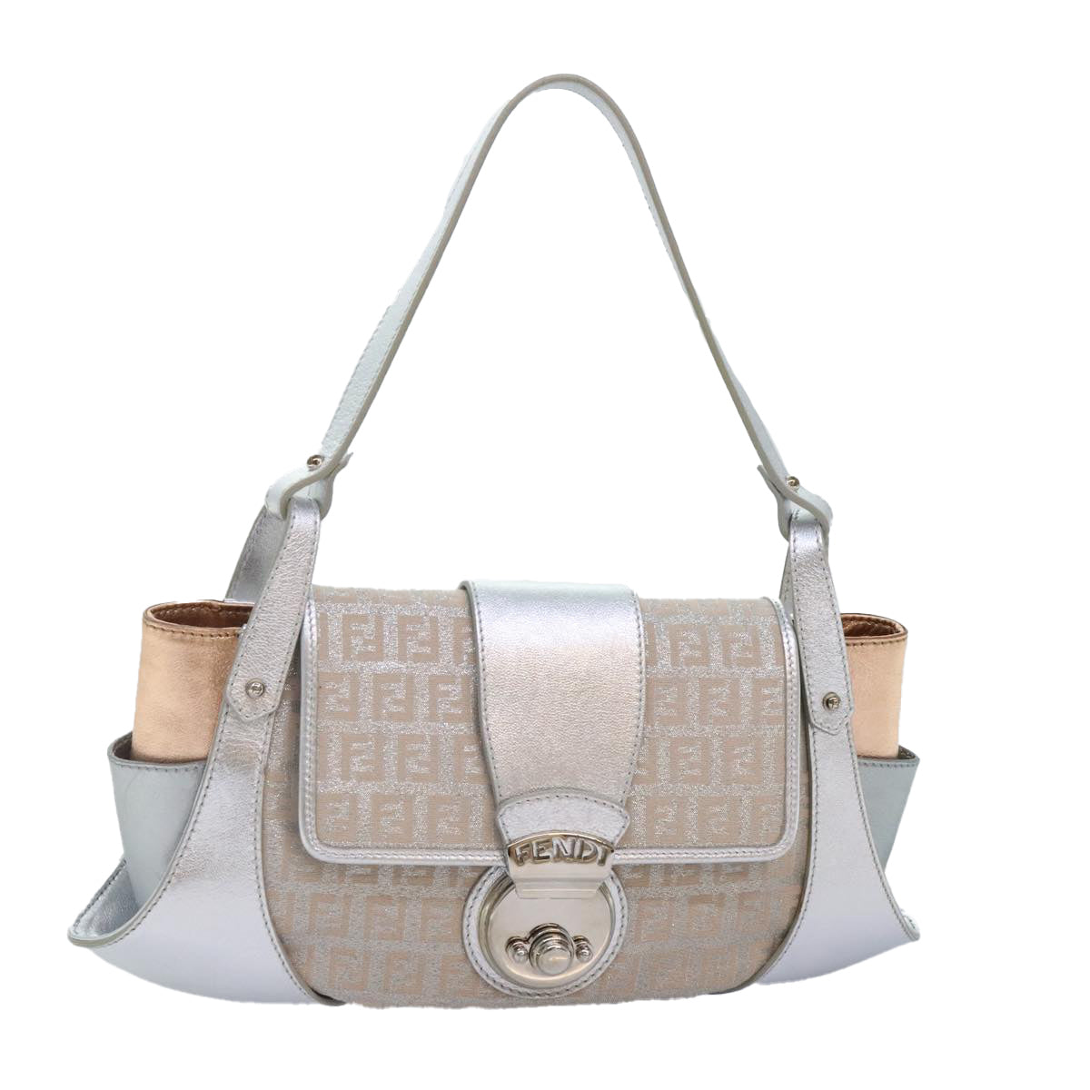 Luxury Fendi Zucchino Canvas Hand Bag Silver Blackyk14936