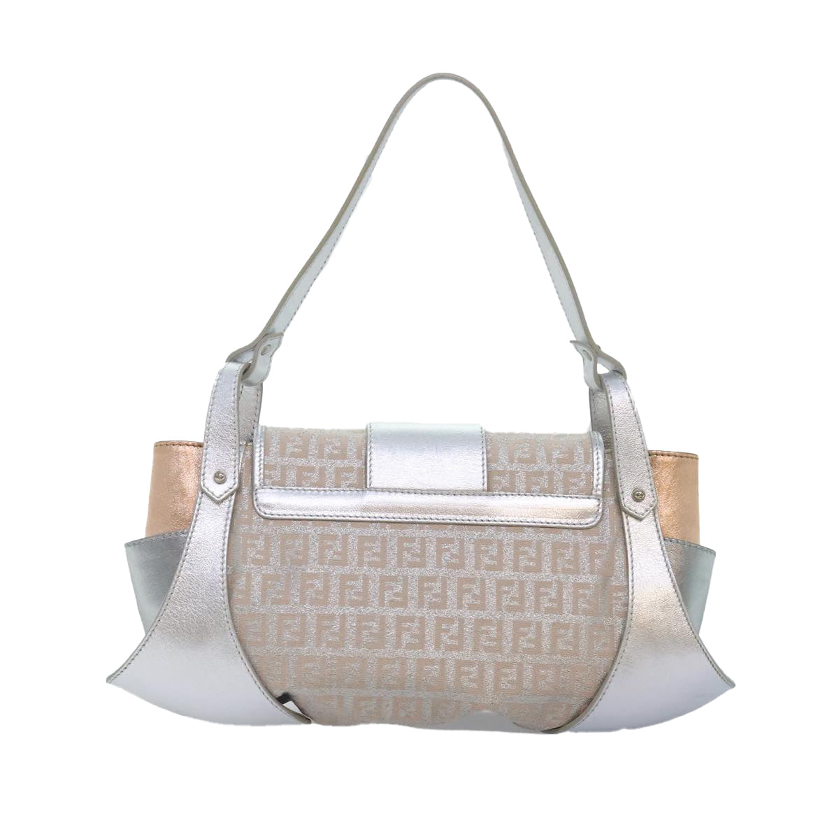 Luxury Fendi Zucchino Canvas Hand Bag Silver Blackyk14936