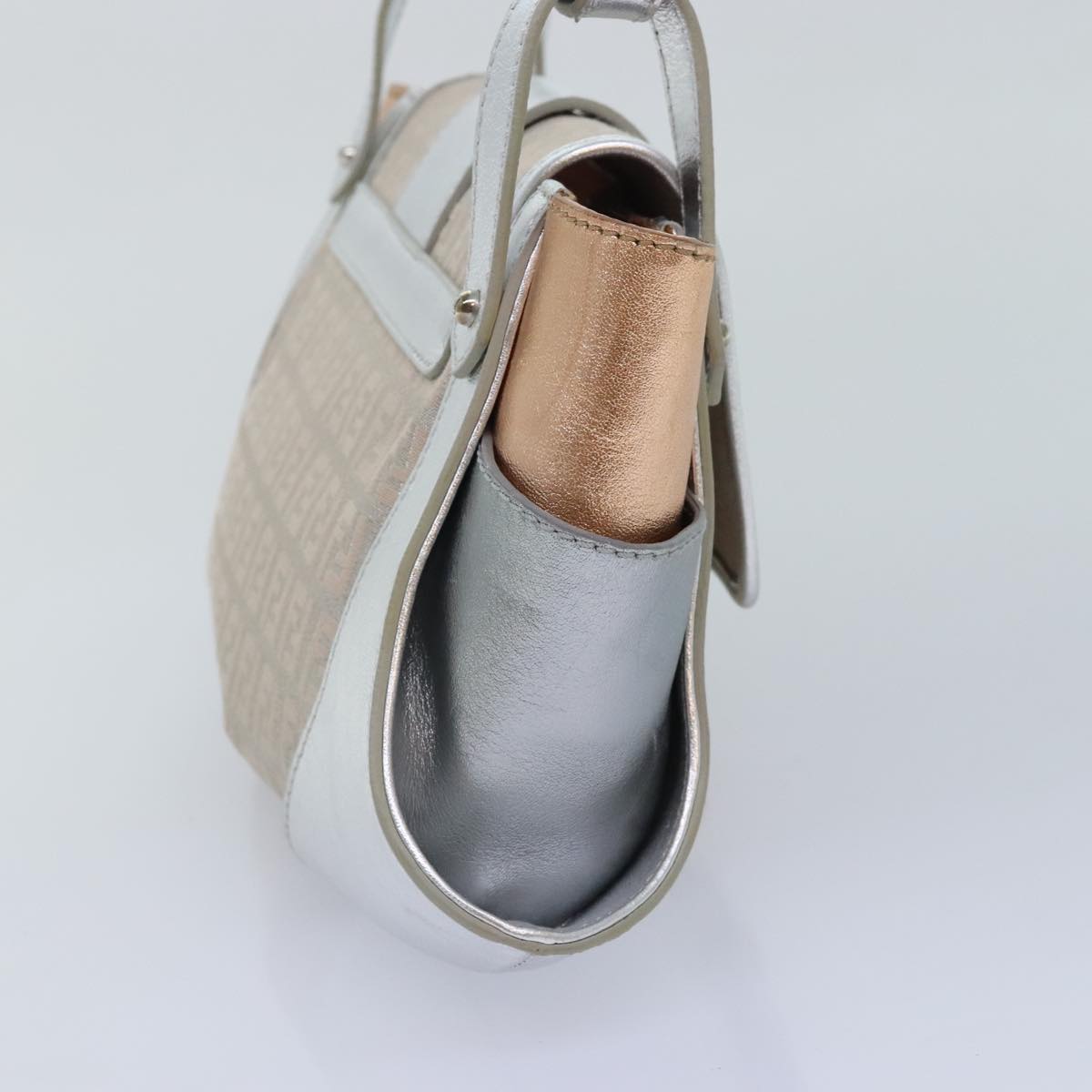 Luxury Fendi Zucchino Canvas Hand Bag Silver Blackyk14936