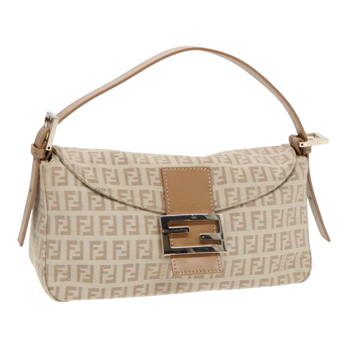 Luxury Fendi Zucchino Canvas Mamma Baguette Shoulder Bag Beige Goldyk15046A