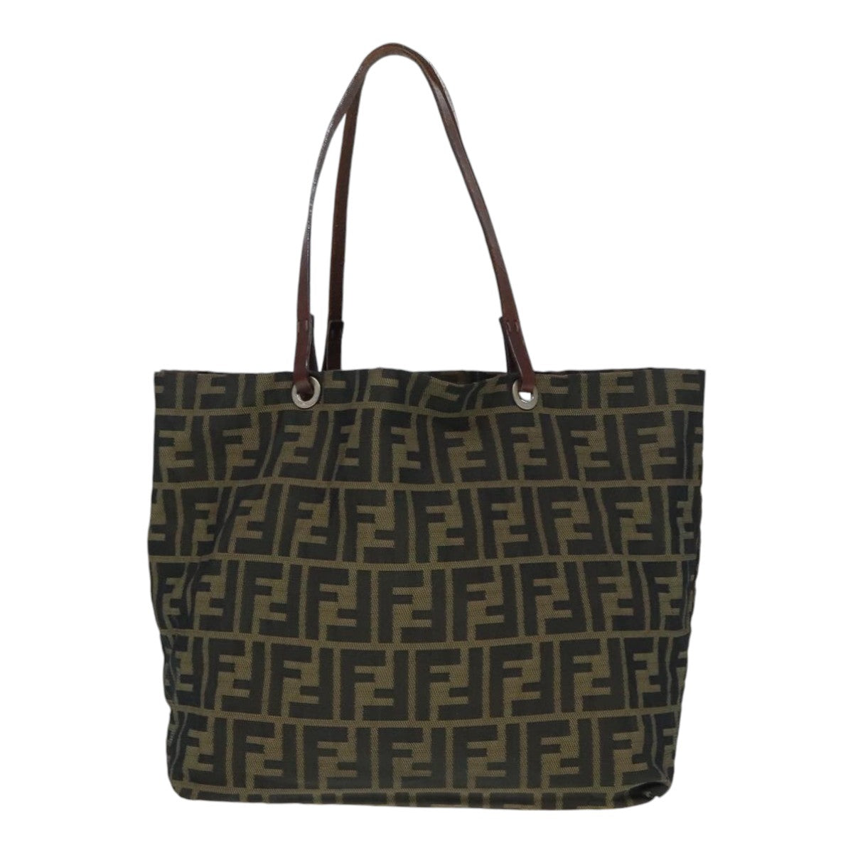 Luxury Fendi Zucca Canvas Tote Bag Brown Black Silveryk15049