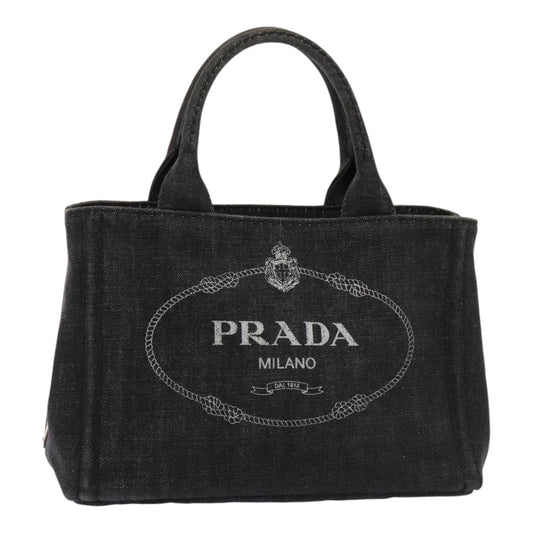 Luxury Prada Canapa PM Hand Bag Denim Black Silver  yk15052