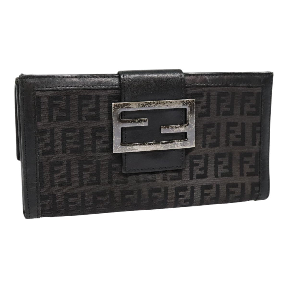 Luxury Fendi Zucchino Canvas Long Wallet Black Silveryk15074