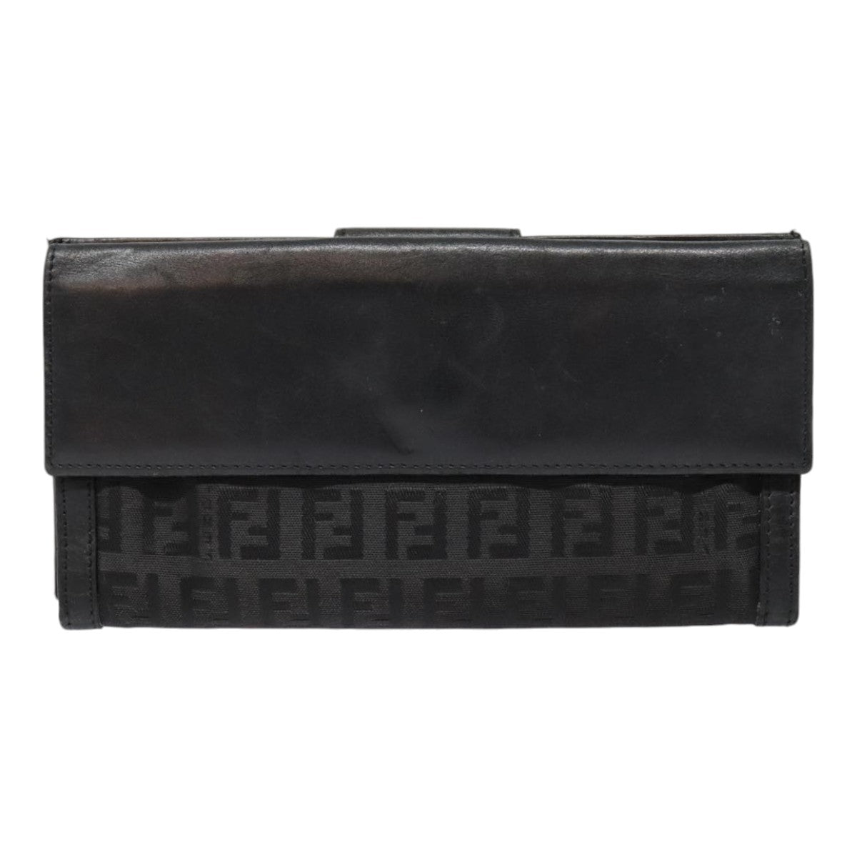 Luxury Fendi Zucchino Canvas Long Wallet Black Silveryk15074