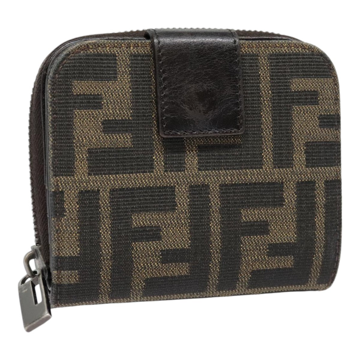 Luxury Fendi Zucca Canvas Compact Wallet Black Brown Silveryk15087