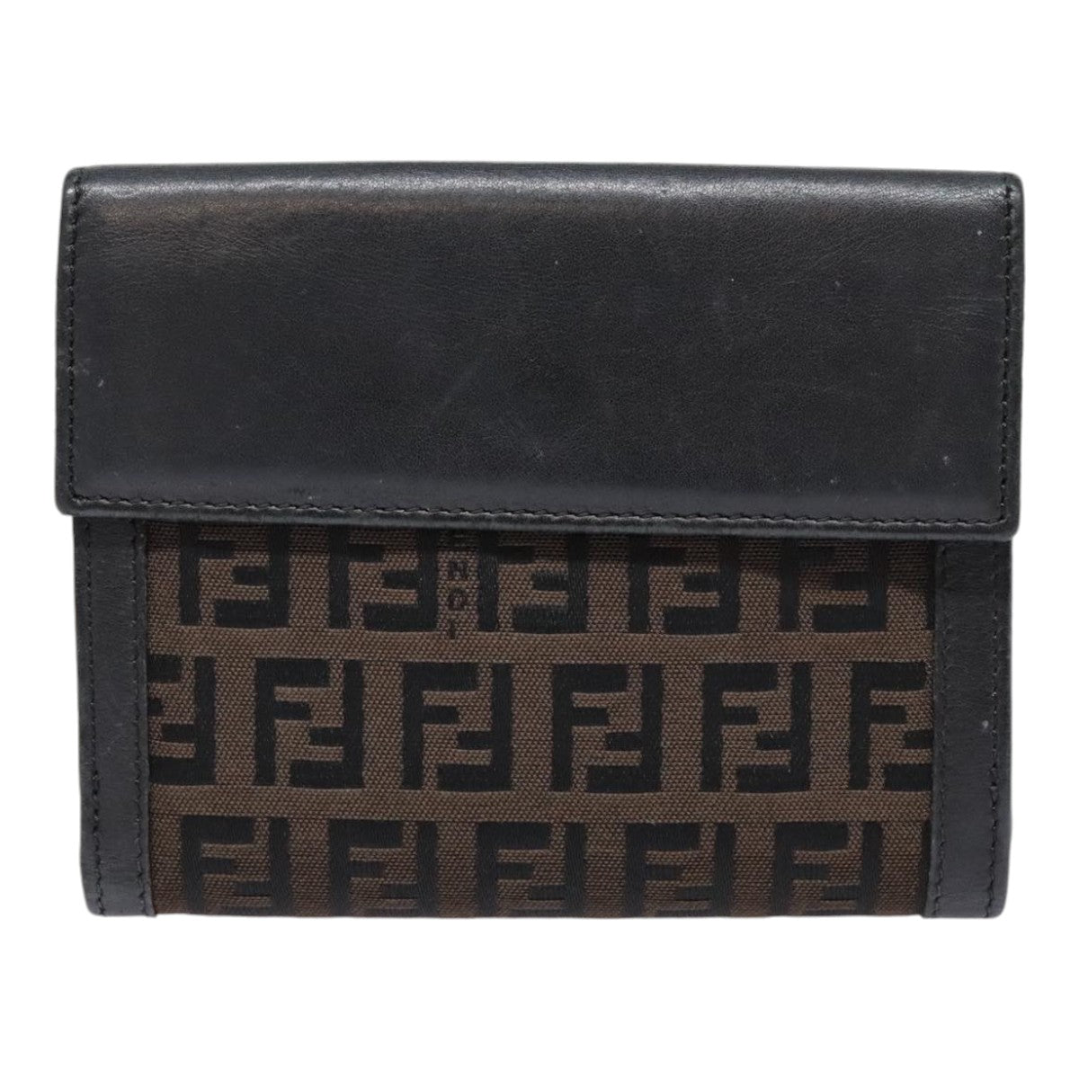 Luxury Fendi Zucchino Canvas Compact Wallet Black Brown Silveryk15088