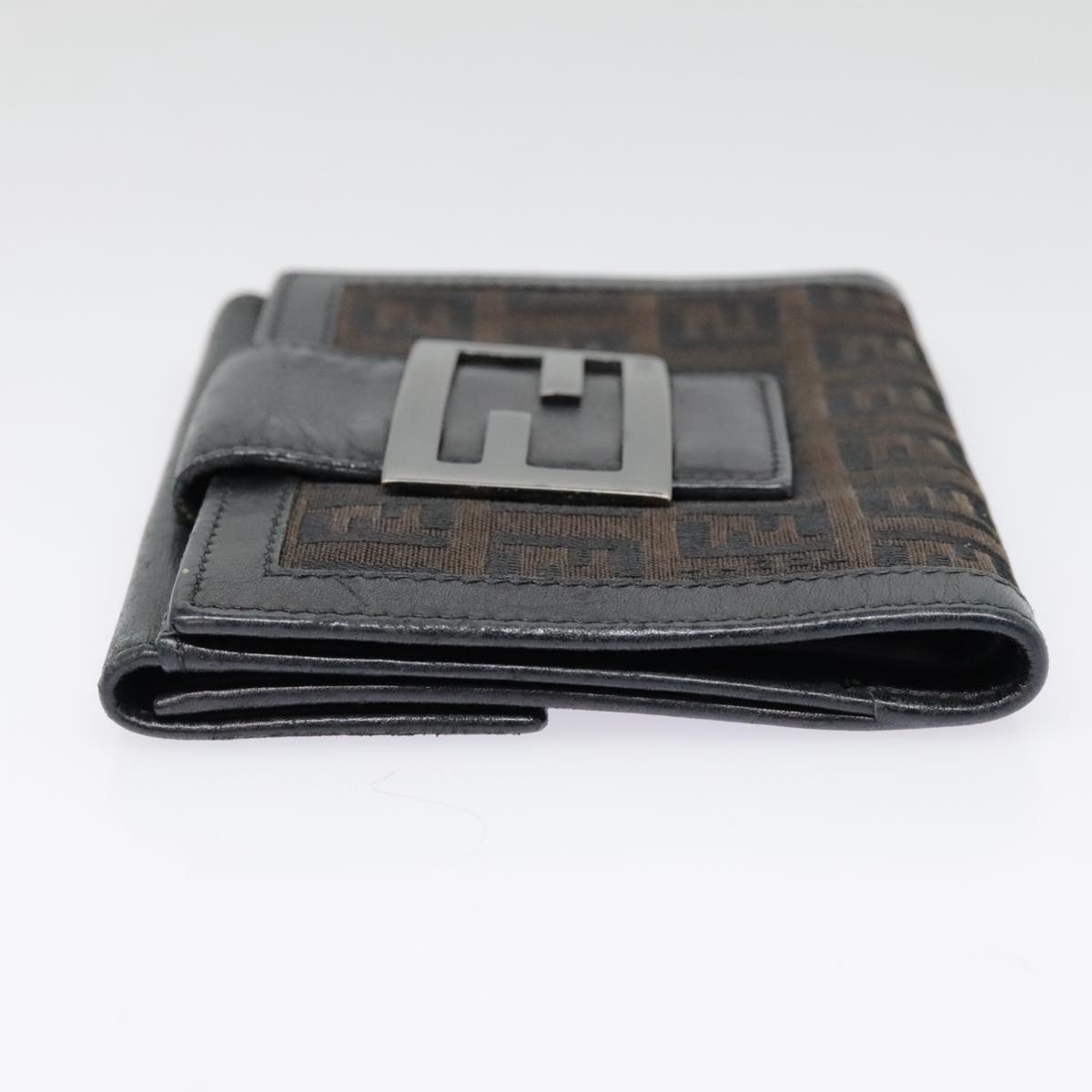Luxury Fendi Zucchino Canvas Compact Wallet Black Brown Silveryk15088