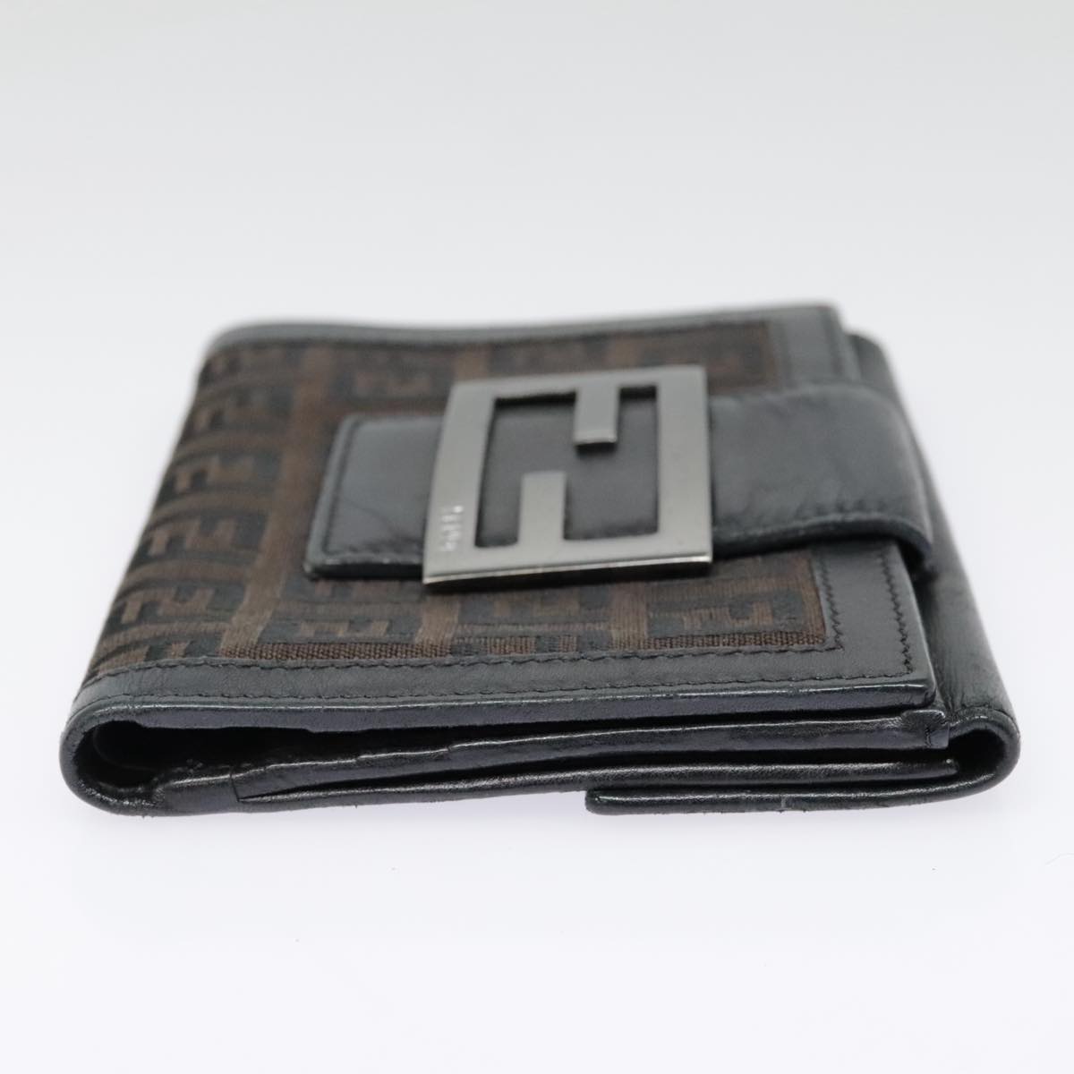 Luxury Fendi Zucchino Canvas Compact Wallet Black Brown Silveryk15088