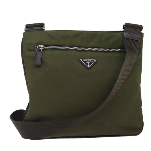 Luxury Prada Shoulder Bag Nylon Khaki Silver  yk15095