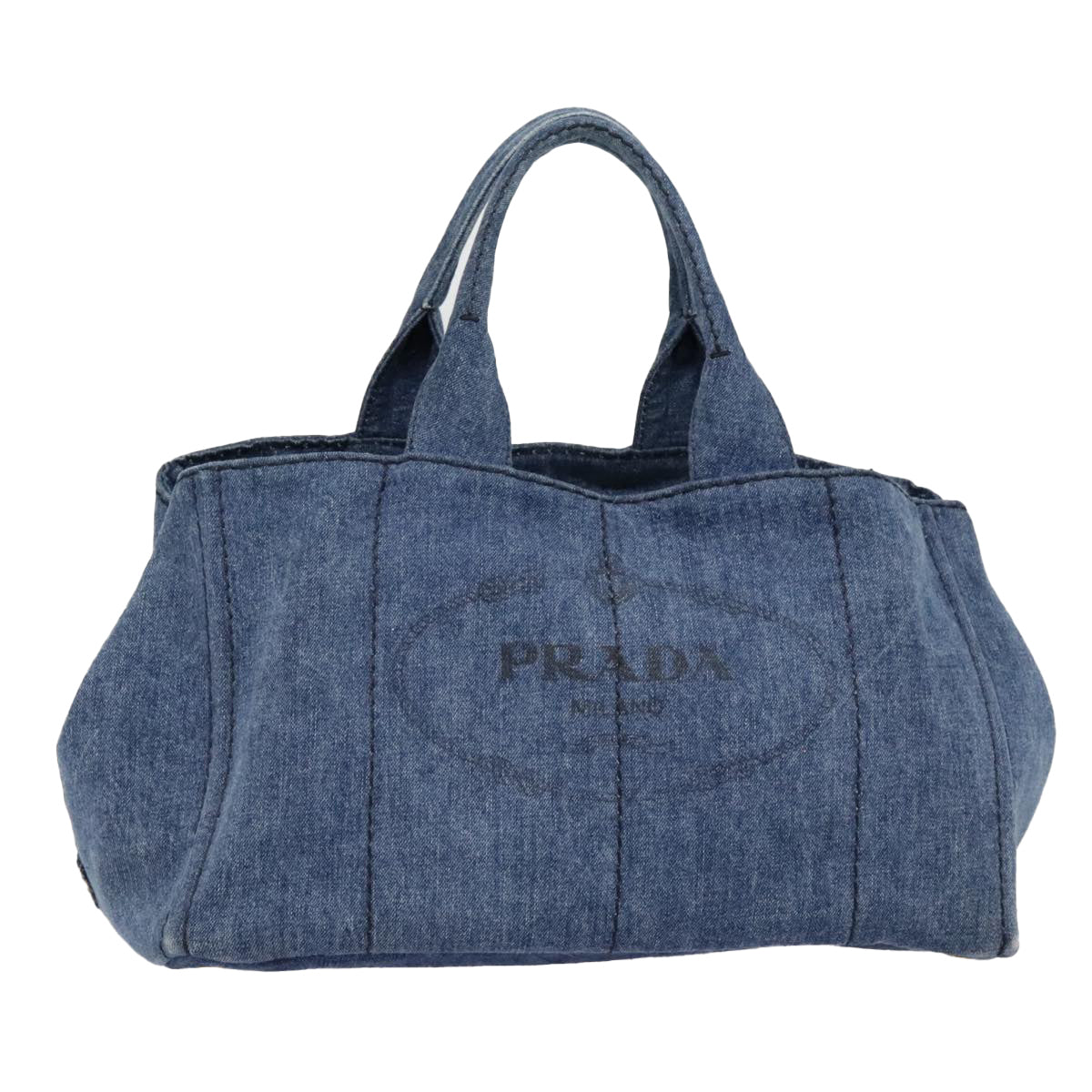 Luxury Prada Canapa GM Hand Bag Denim Blue Gold  yk15097