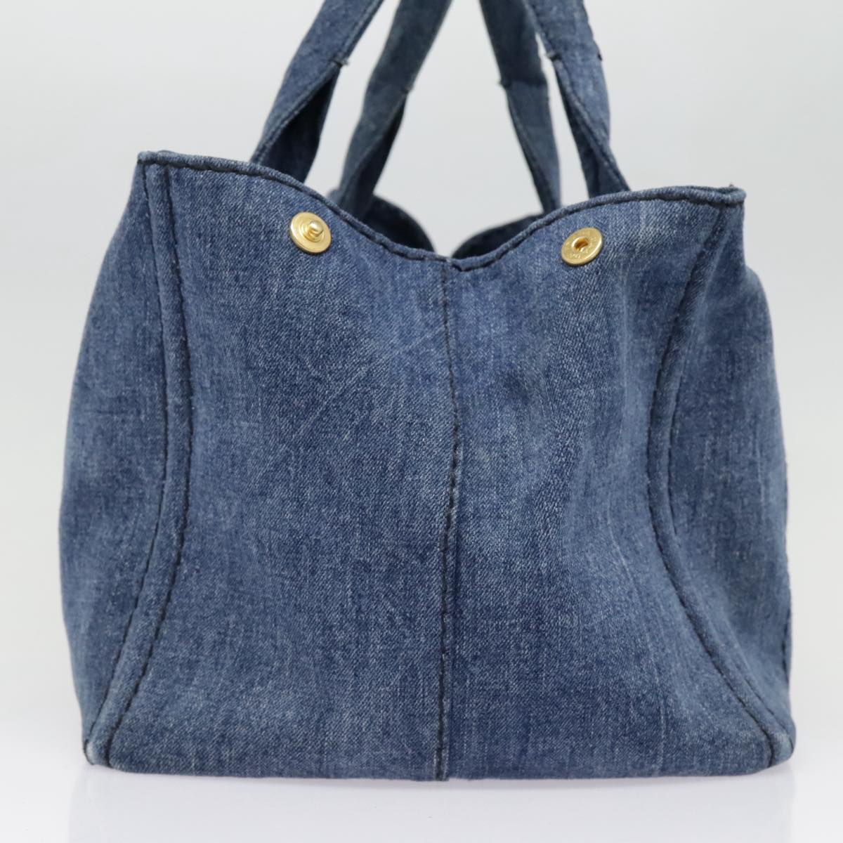 Luxury Prada Canapa GM Hand Bag Denim Blue Gold  yk15097