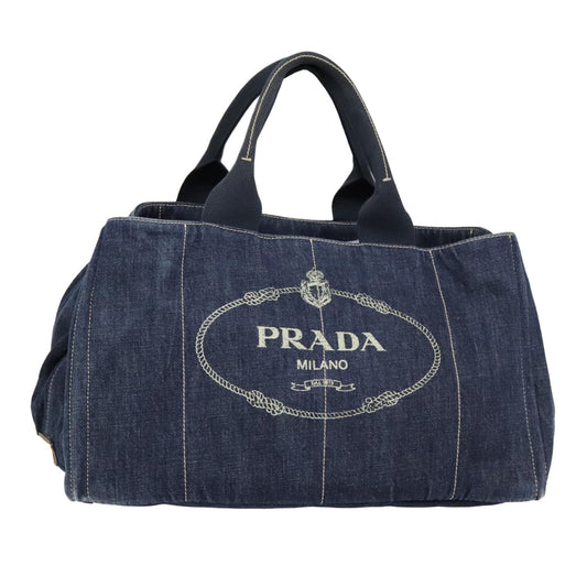 Luxury Prada Canapa GM Hand Bag Denim Navy Gold  yk15134