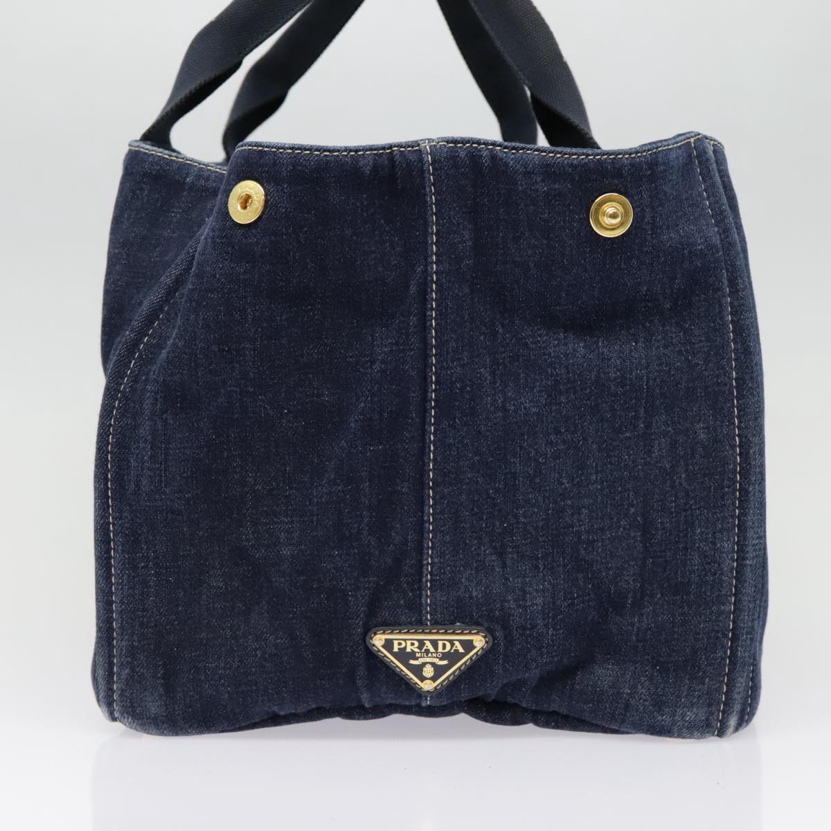 Luxury Prada Canapa GM Hand Bag Denim Navy Gold  yk15134