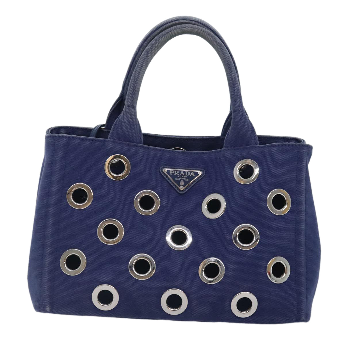 Luxury Prada Canapa PM Hand Bag Canvas 2way Navy Silver  yk15141