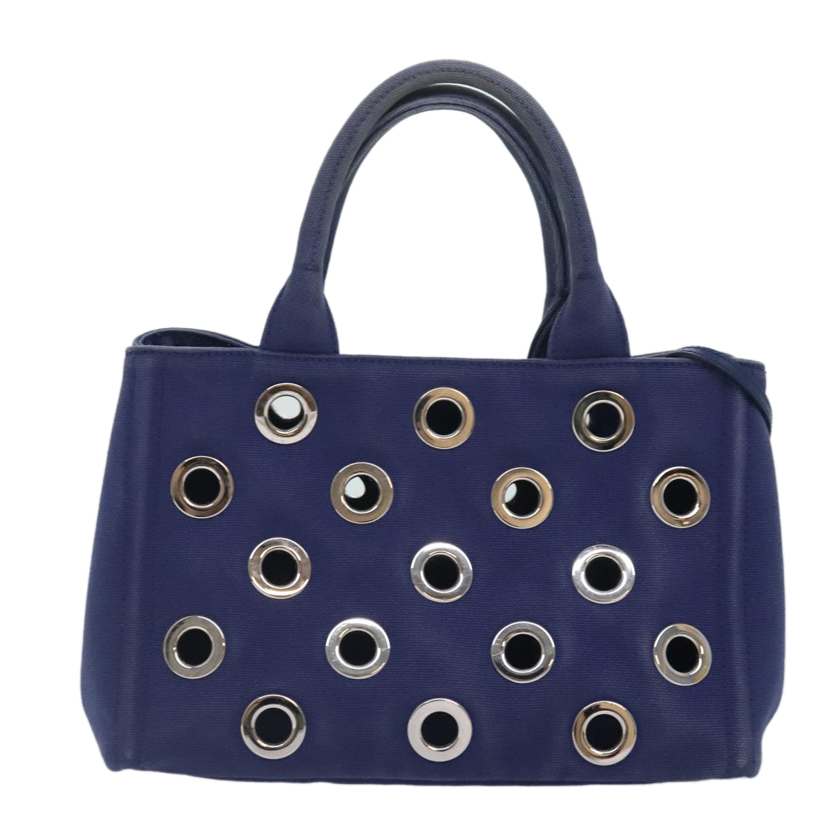 Luxury Prada Canapa PM Hand Bag Canvas 2way Navy Silver  yk15141