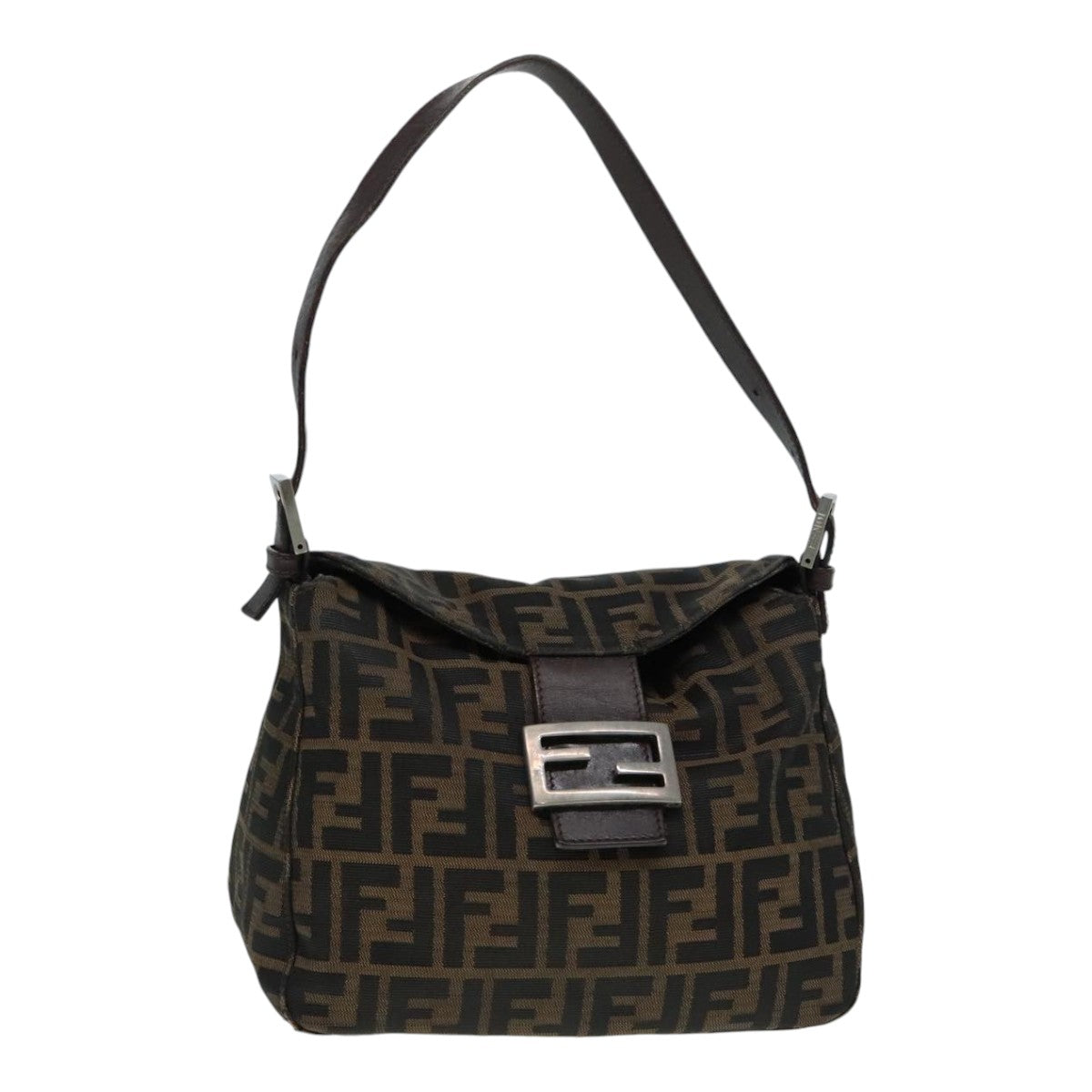Luxury Fendi Zucca Canvas Mamma Baguette Shoulder Bag Brown Black Silveryk15163