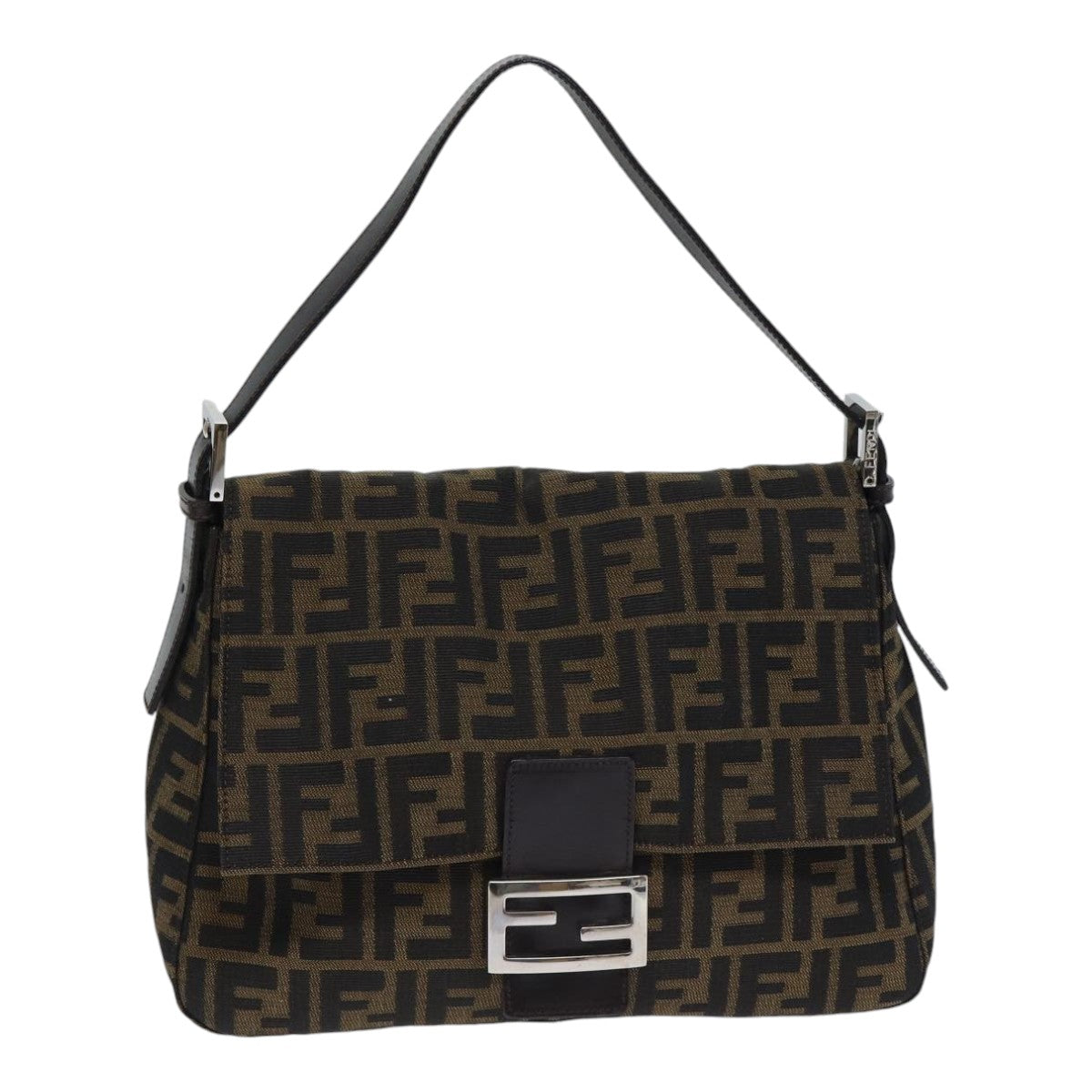 Luxury Fendi Zucca Canvas Mamma Baguette Shoulder Bag Brown Black Silveryk15179A