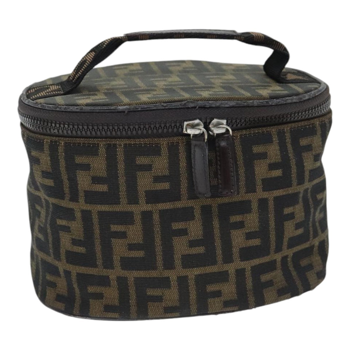 Luxury Fendi Zucca Canvas Vanity Pouch Brown Black Silveryk15192
